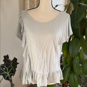 Velvet Light Gray 100% Cotton Ruffle Blouse